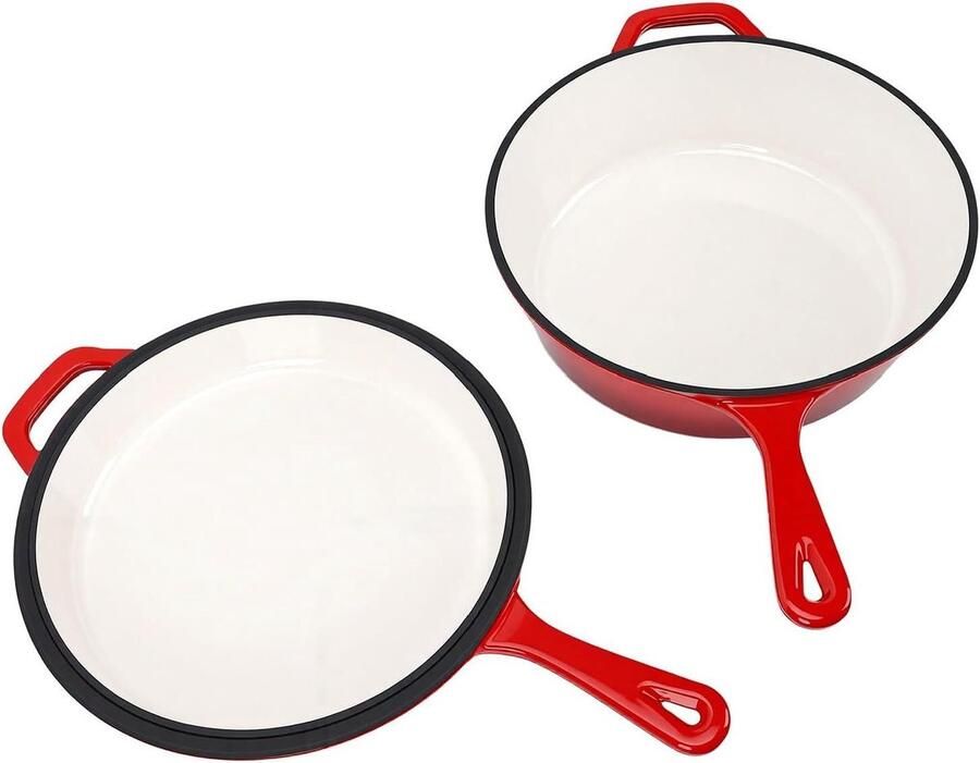 Gietijzeren Koekenpan Braadpan Antiaanbak Veelzijdig Koken Gelijkmatige Warmteverdeling 26 cm Rood
