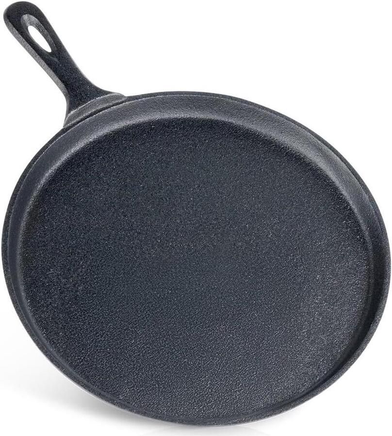 Gietijzeren Koekenpan Braadpan IJzer Pannenkoeken Bakken Gelijkmatige Warmteverdeling 26 cm Zwart