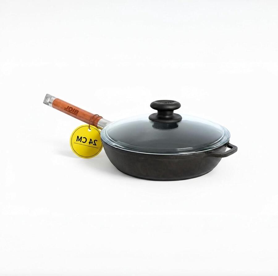 Gietijzeren Koekenpan Braadpan Pan Koken en Bakken Verwijderbare Houten Handgreep 24-28 cm Zwart