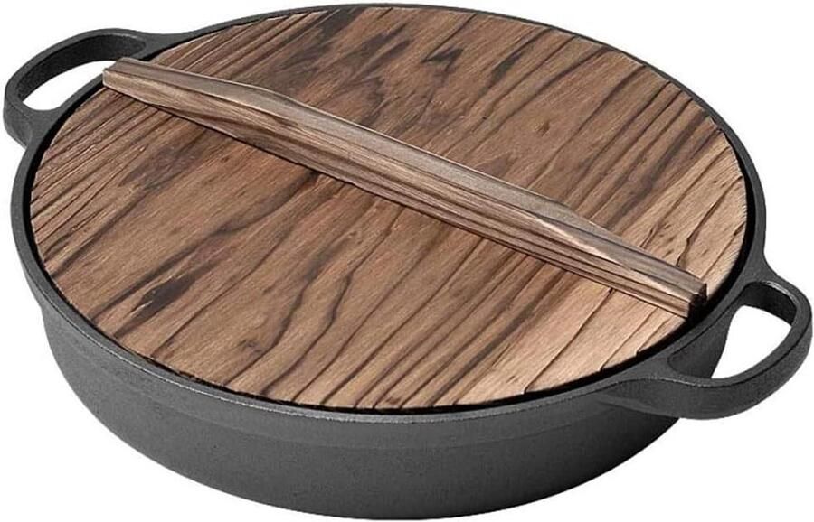 Gietijzeren Koekenpan Dubbeloor Pan Koken en Bakken Verdikte Bodem 25 cm Diameter Zwart