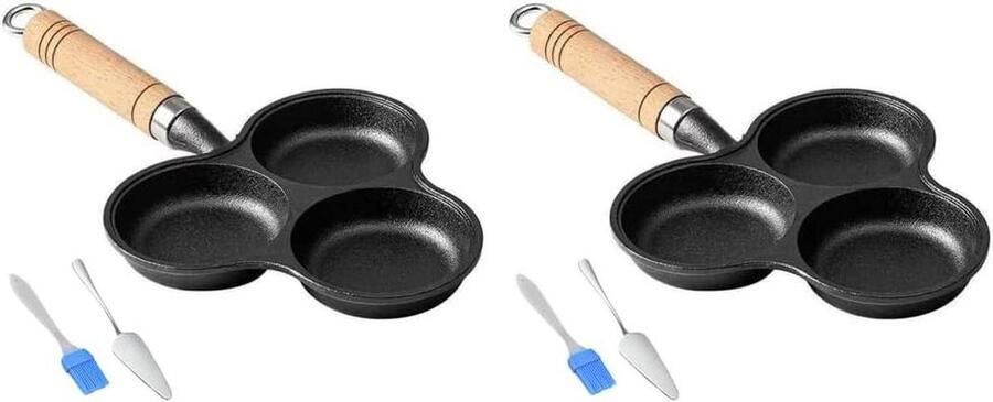 Gietijzeren Koekenpan Eierpan 3-cup Ontbijt Bereiden Anti-aanbaklaag 32.5 cm Zwart