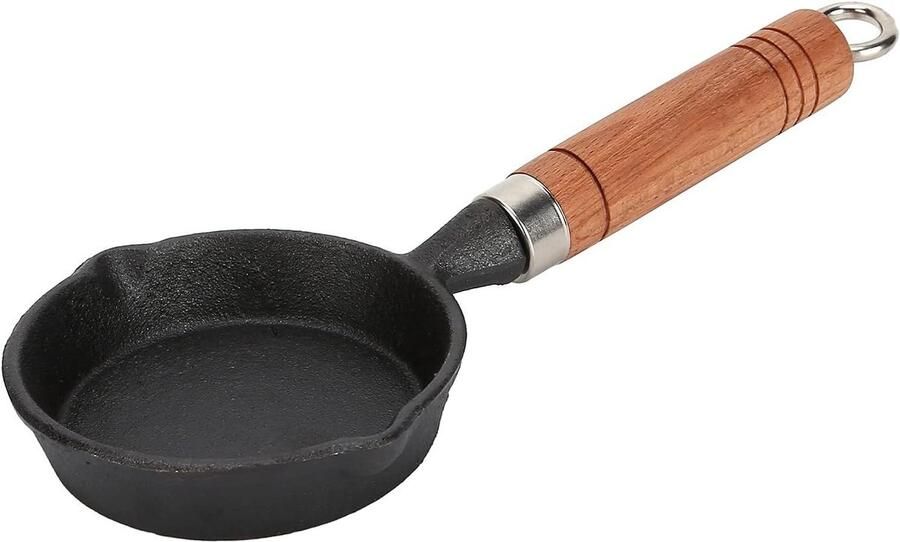 Gietijzeren Koekenpan Eierpan Omeletpan Koken voor thuis Hittebestendig houten handvat 8 inch Zwart