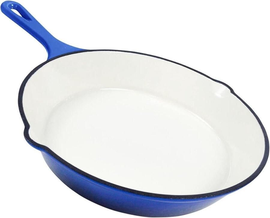 Gietijzeren Koekenpan Emaille Eieren Bakken Geen Kruiden Nodig 20 cm Diameter Blauw Wit