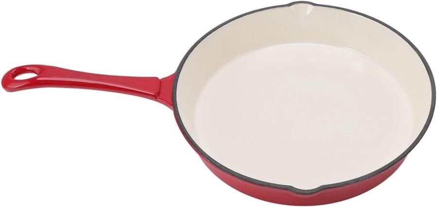 Gietijzeren Koekenpan Emaille Pan Koken en Braden Ergonomisch Handvat 25 Cm Rood