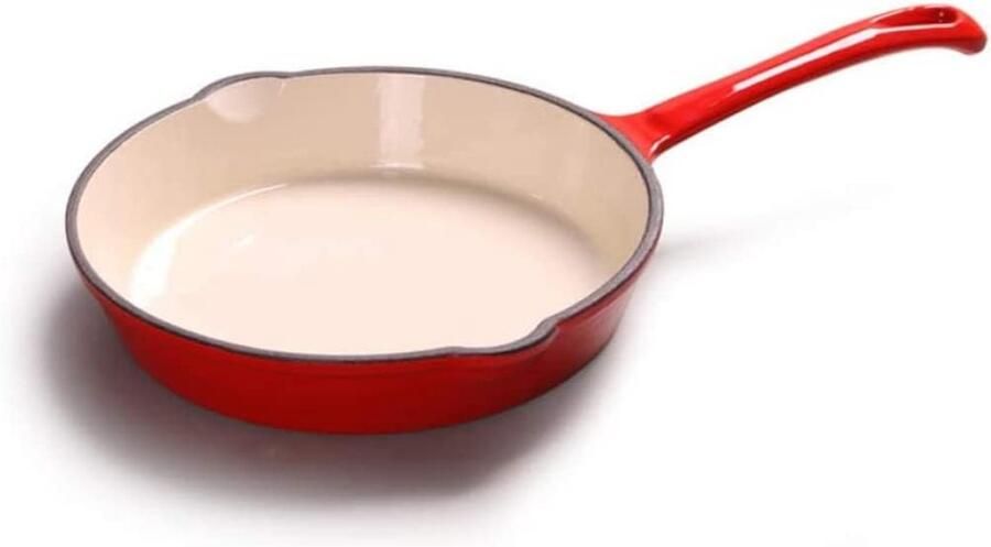 Gietijzeren Koekenpan Emaille Pan Koken op Inductie Uitstekende Warmte 25 cm Diameter Vlamrood