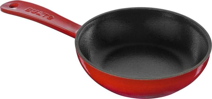 Gietijzeren Koekenpan Gietijzer Aanbraden en Bakken Geëmailleerde Buitenkant 16 cm Kersenrood