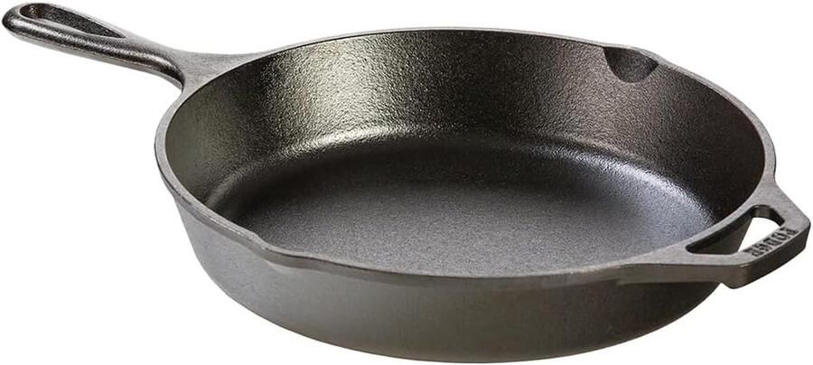 Gietijzeren Koekenpan Gietijzer Koken en Bakken Gekruid en Klaar voor Gebruik 26 cm Diameter Zwart
