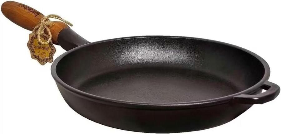 Gietijzeren Koekenpan Gietijzer Pan Braadpan Koken en Bakken Gelijkmatige Warmteverdeling Ø24 cm Zwart