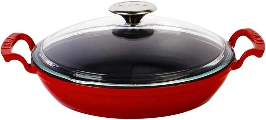 Gietijzeren Koekenpan Gietijzer Slowcooking Maaltijden Gelijkmatige Warmteverdeling 24 cm Rood
