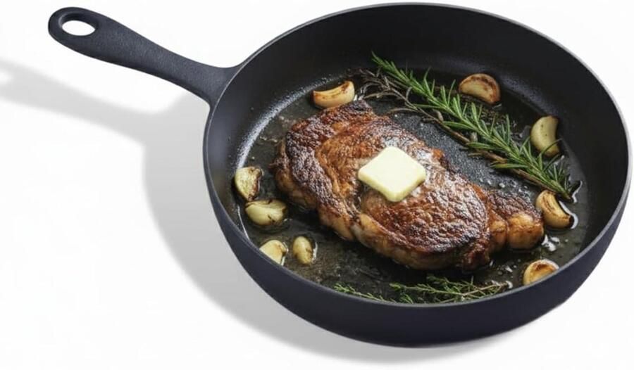 Gietijzeren Koekenpan glad Dagelijks Koken Natuurlijk Antiaanbak 25 cm Zwart