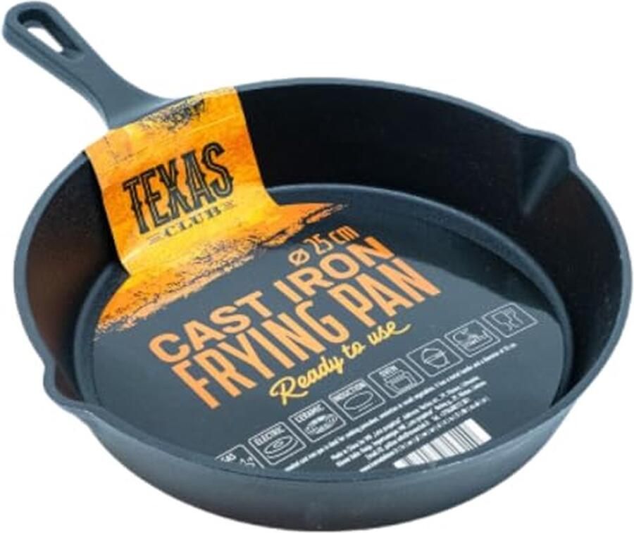 Gietijzeren Koekenpan Grill Authentiek Koken Vooraf Geseasd 25 cm Zwart