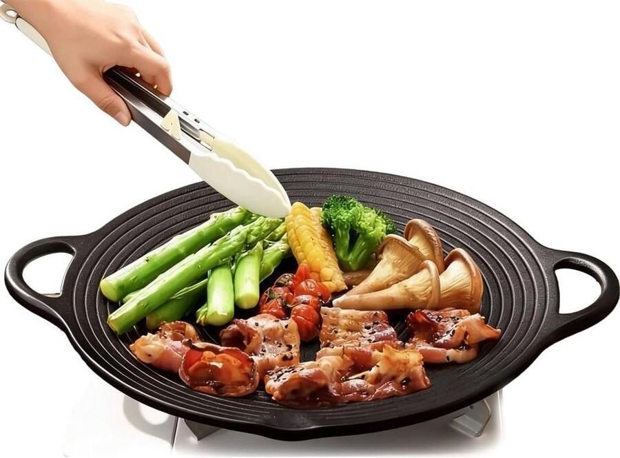 Gietijzeren Koekenpan Grillpan Bakpan Binnen en Buiten Koken Twee Handvatten 30 cm Zwart
