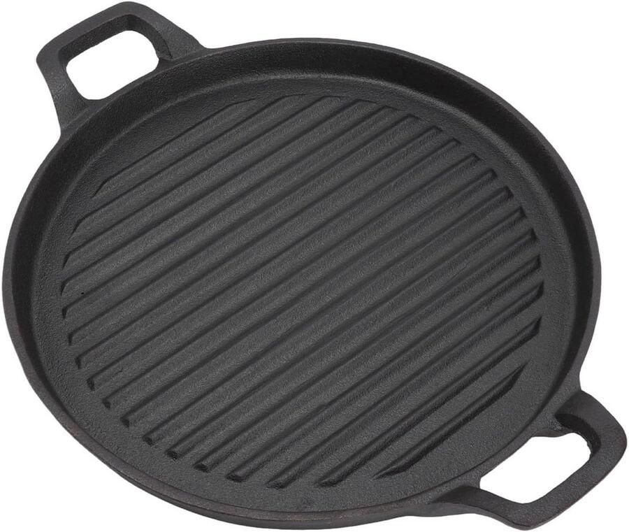 Gietijzeren Koekenpan Grillpan Dubbelzijdig Gerechten Bereiden Omkeerbaar Ontwerp 24 cm Zwart