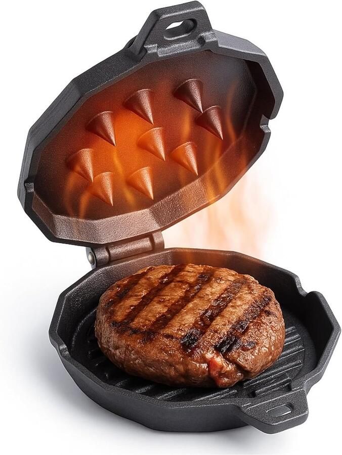 Gietijzeren Koekenpan Grillpan Pattiepan Burgers Bakken Dubbel Zo Snel 400 Gram Capaciteit Zwart