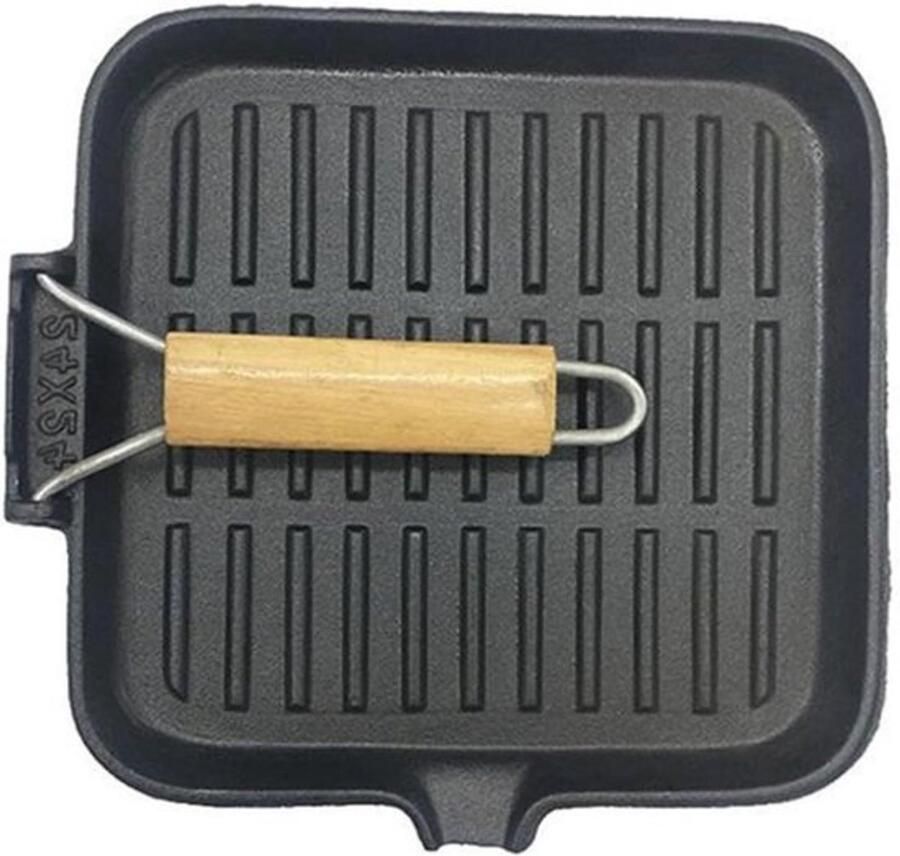 Gietijzeren koekenpan Grillpan vierkant Steaks schroeien Opvouwbaar handvat 24 cm Zwart