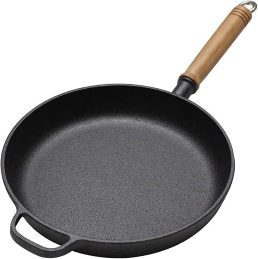 Gietijzeren Koekenpan Huishoudpan Bakpan Veelzijdig Koken Natuurlijk & Ongecoat 25 cm Zwart