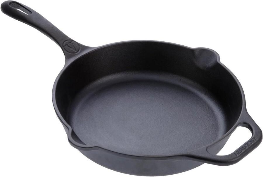 Gietijzeren Koekenpan Inductie Koken op Vuur Voorgekruid Direct Gebruik 25 cm Zwart