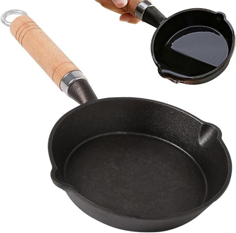 Gietijzeren Koekenpan Kleine Kookpan Dagelijks Koken Ergonomisch Handvat 16 cm Zwart