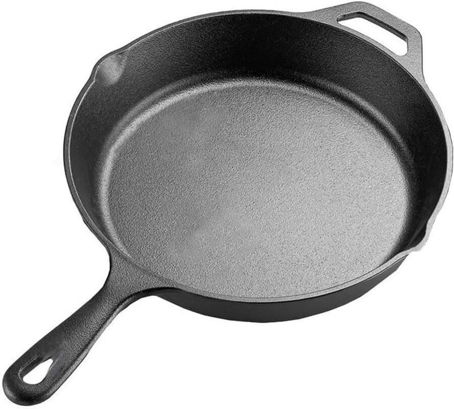 Gietijzeren Koekenpan Gietijzer Koken op Hoge Temperatuur Matzwarte Geëmailleerde Coating 25 cm Mat Zwart