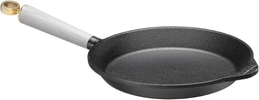 Gietijzeren Koekenpan Koken op Inductie Wit Gebeitst Hout 26 cm Zwart