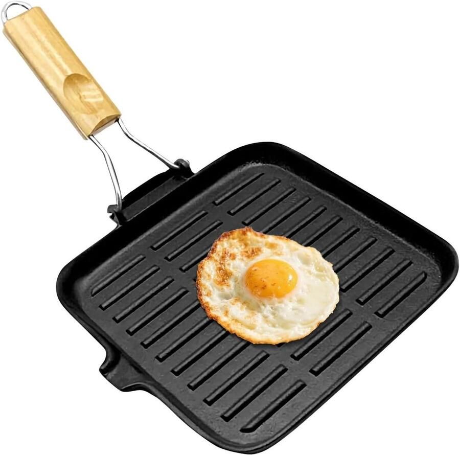 Gietijzeren koekenpan Kookgerei pan Koken en grillen Voorgekruid en anti-aanbak 38 cm Zwart