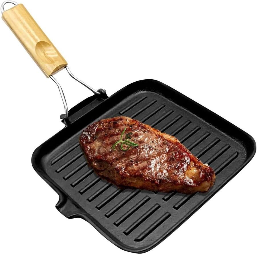 Gietijzeren Koekenpan Kookpan Grillpan Buitenkoken Grillen Uniforme Warmteverspreiding 24 cm Zwart