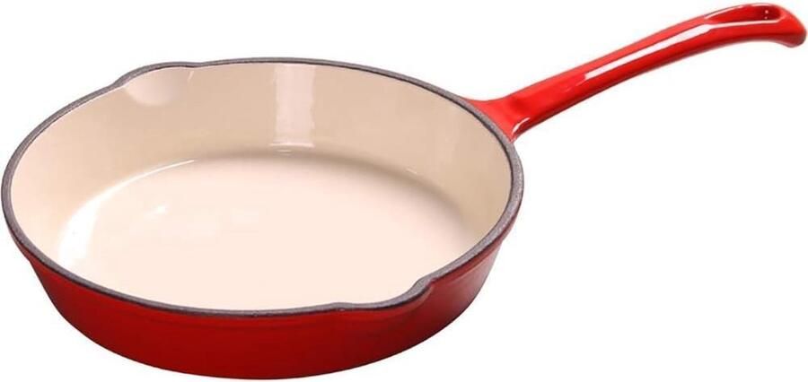 Gietijzeren Koekenpan Laag Emaille Heerlijk Koken Antiaanbak Eigenschappen Inductie Geschikt Vlamrood
