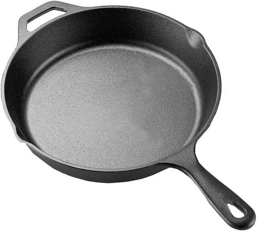 Gietijzeren Koekenpan Matzwarte pan Veelzijdig Koken Verbetert met gebruik 25 cm Diameter Mat Zwart