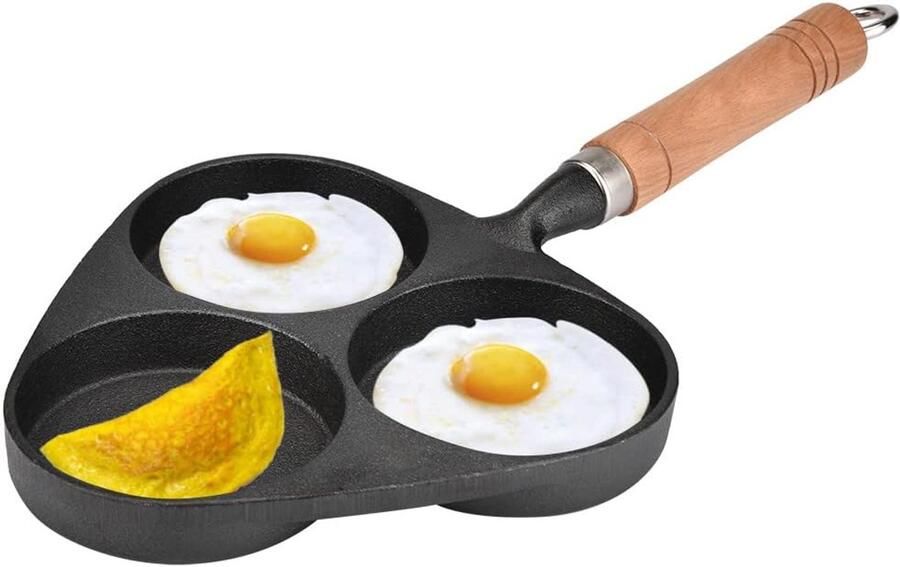Gietijzeren Koekenpan met 3 Vormen voor Eieren Pannenkoeken en Burgers