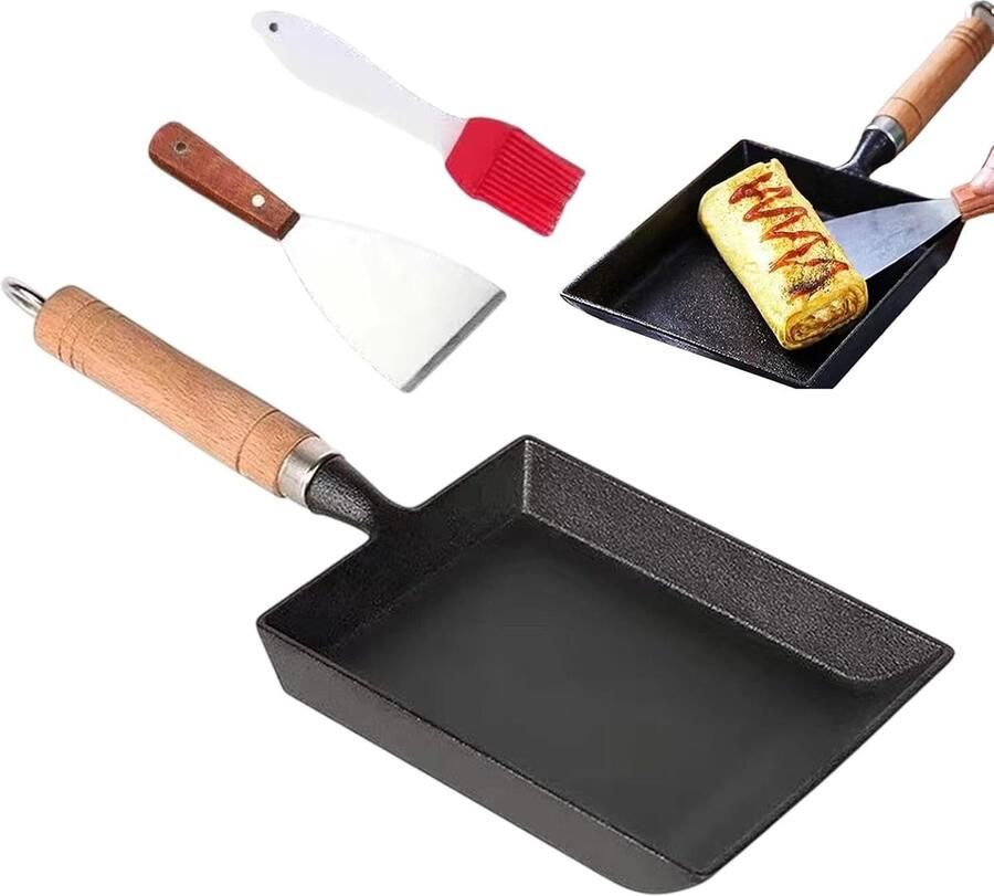 Gietijzeren Koekenpan met antiaanbaklaag Eieren Bakken Fysieke antiaanbaklaag 1.2 kg Zwart