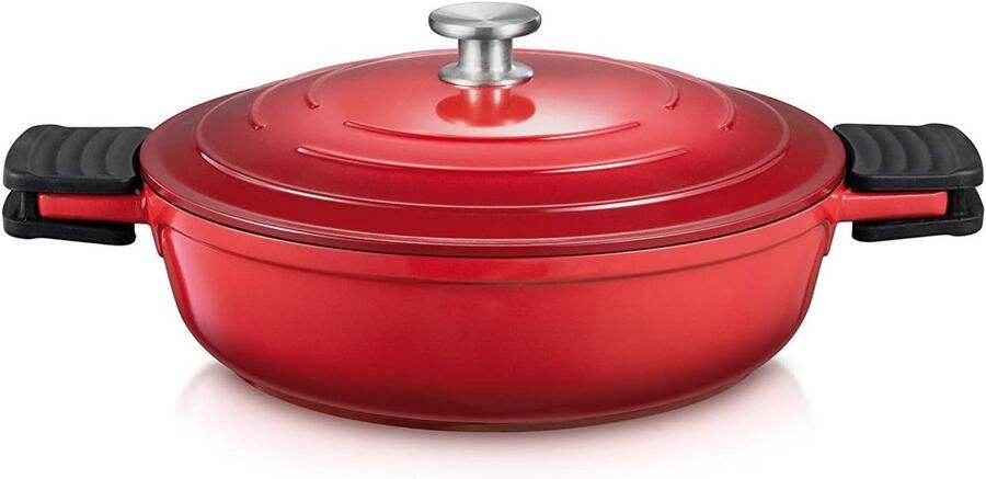 Gietijzeren Koekenpan met Deksel Bordeaux Rood 28 cm Geschikt voor Inductie