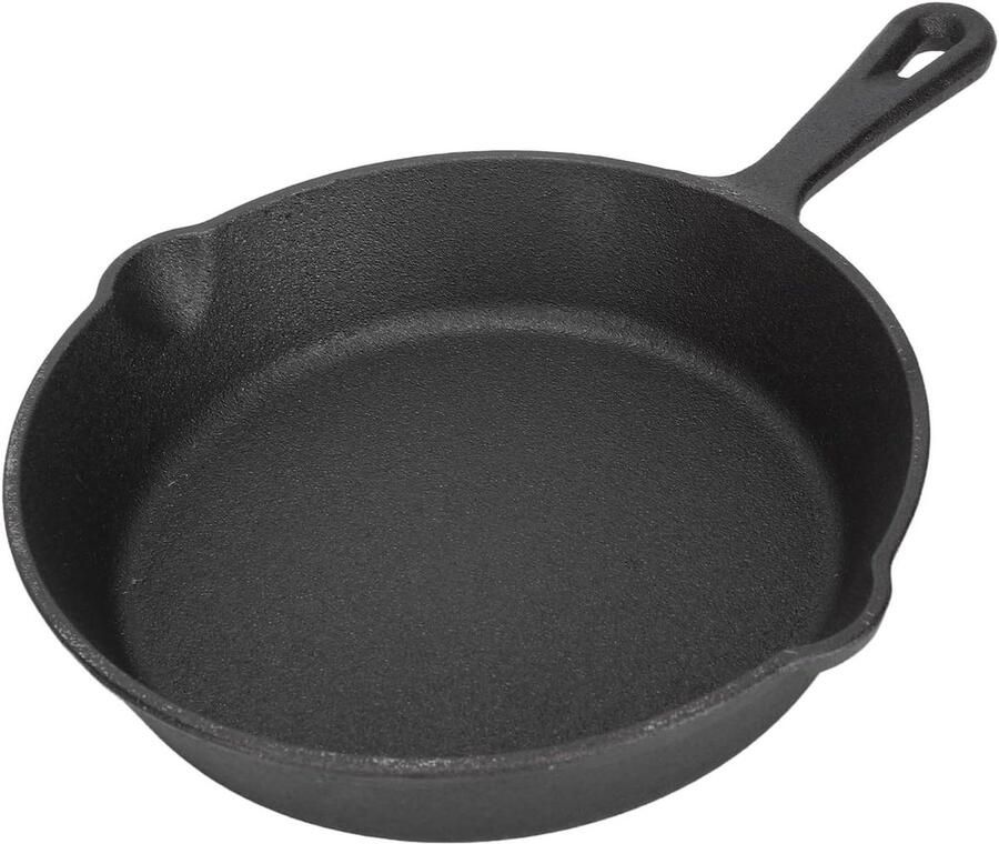 Gietijzeren Koekenpan met handvat Gemakkelijk Koken Gelijkmatige warmteverspreiding 26cm Zwart