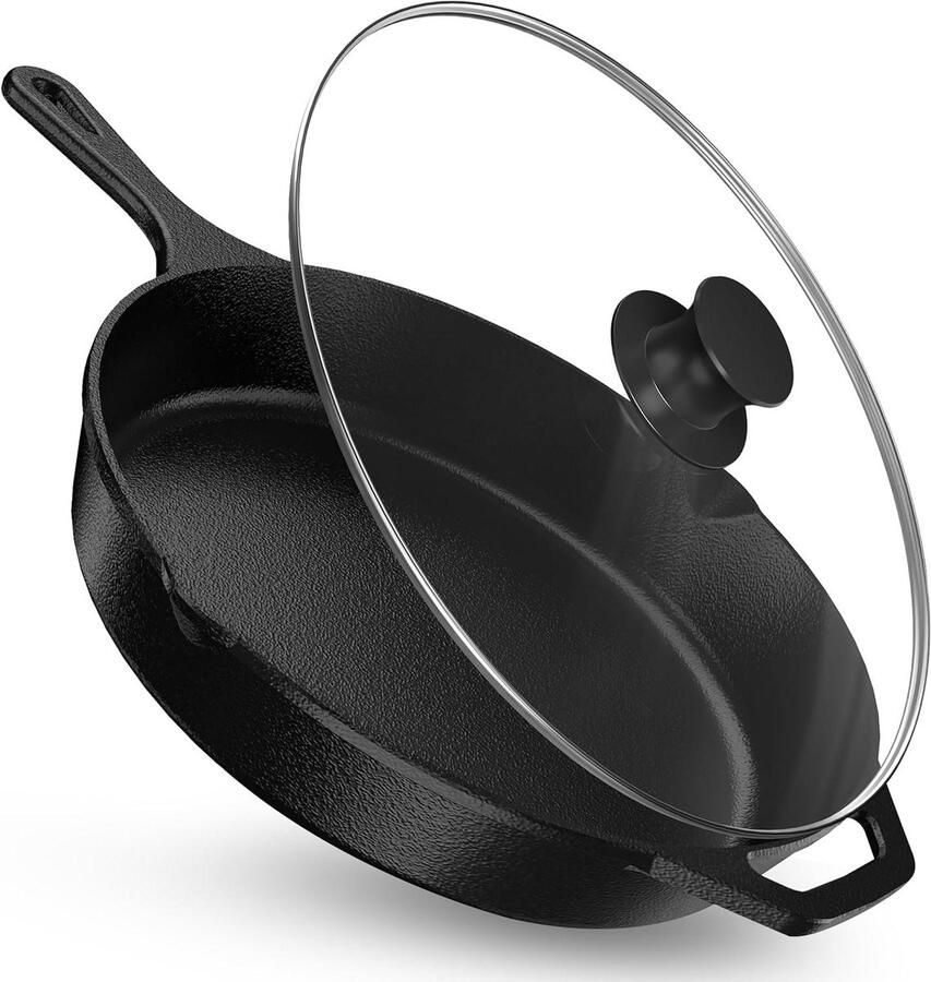 Gietijzeren Koekenpan met Handvat Koken en Bakken Vooraf Gesezond 32 cm Zwart