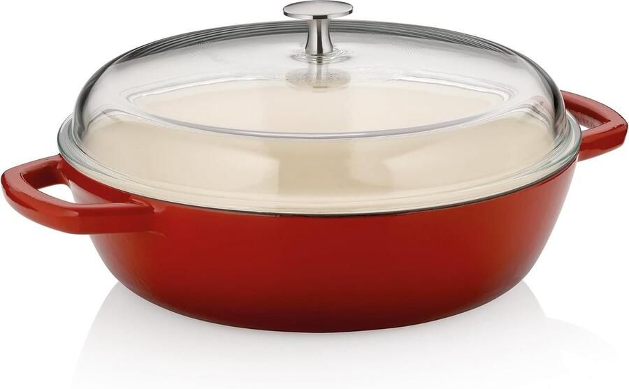 Gietijzeren Koekenpan met hoge rand Branden en stoven Gietijzeren constructie 28 cm diameter Rood