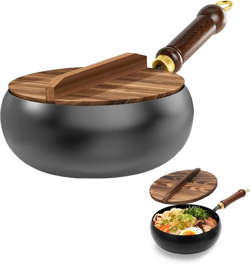 Gietijzeren Koekenpan met Houten Deksel 24 cm voor Inductie en Gas