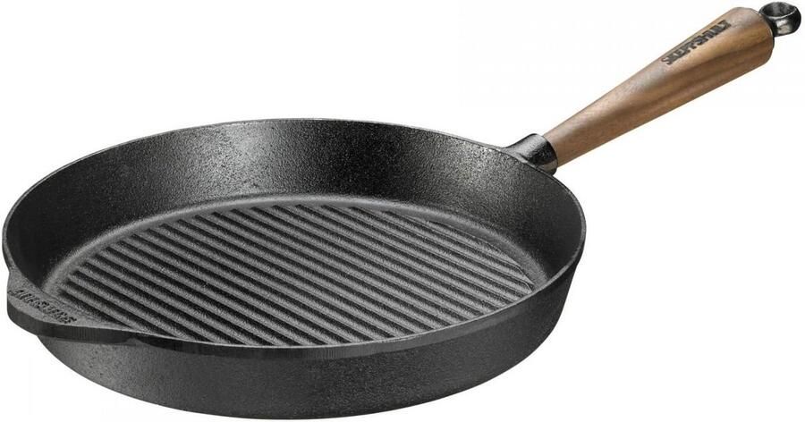Gietijzeren Koekenpan met Houten Handvat Braadpan Serveerpan en Grillpan (28 cm)