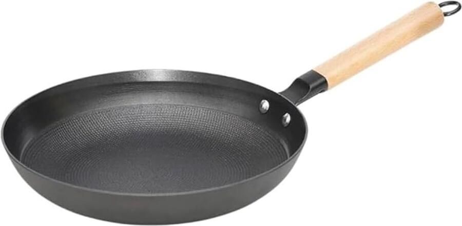 Gietijzeren Koekenpan met antiaanbaklaag Gezond Koken Afneembare houten handgreep 28 cm Zwart