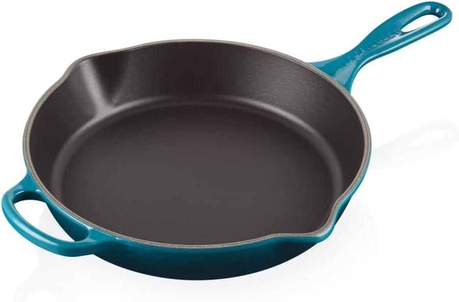Gietijzeren Koekenpan met Schenklippen Allround Koken Geschikt voor Alle Vuren 26 cm Diep Petrol