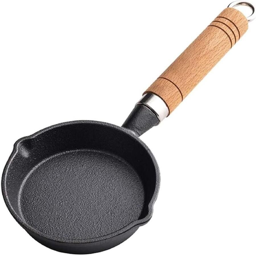 Gietijzeren Koekenpan Mini Braadpan Enkele Portie Ontbijt Bakken Natuurlijk Antiaanbakoppervlak 11 x 3 cm Zwart