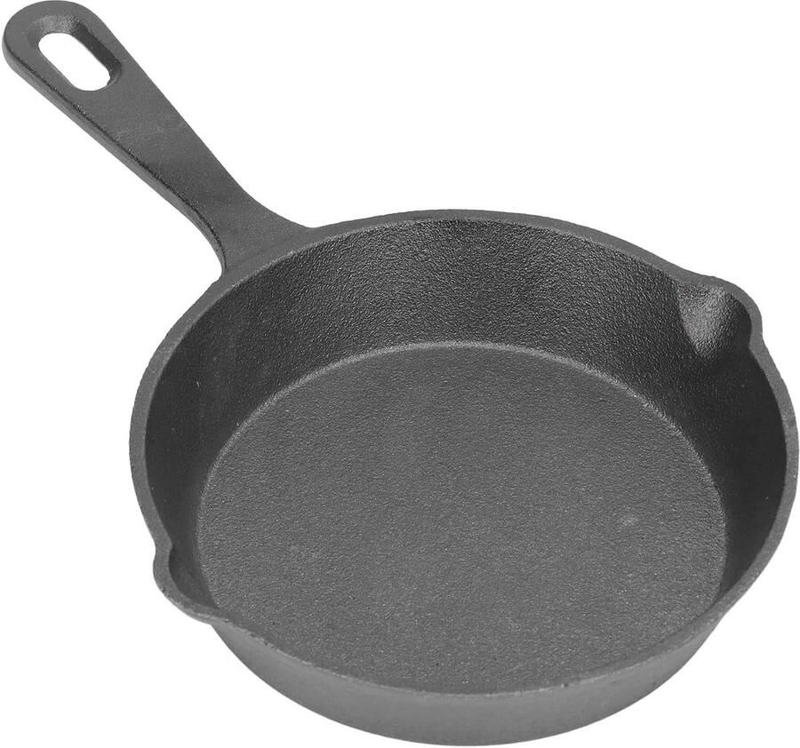 Gietijzeren Koekenpan Mini Braadpan Platte Bodem Koken en Bakken Uitstekende Warmteopslag 14 cm Diameter Zwart