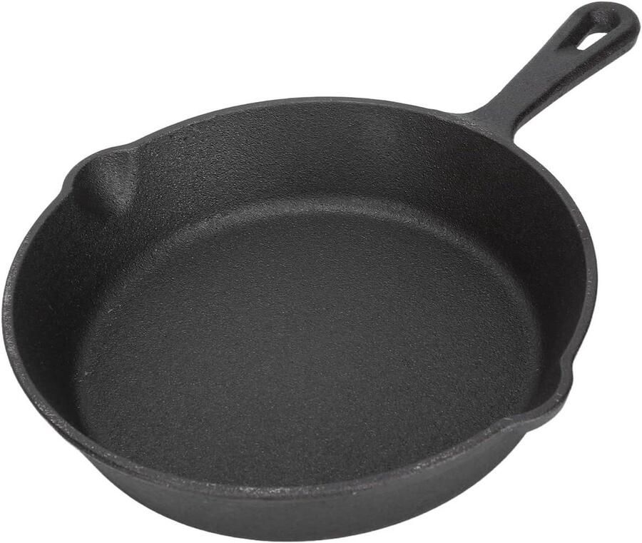 Gietijzeren Koekenpan Mini Koekenpan Gelijkmatig Koken Voorgekruid 20 cm Zwart