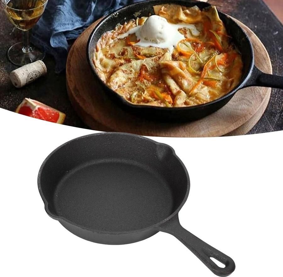 Gietijzeren koekenpan Mini pan Gelijkmatig koken Voorgekruid 26 cm Zwart