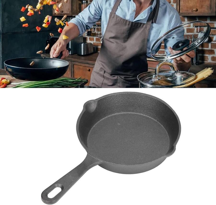 Gietijzeren Koekenpan Mini Pan Huishoudelijk Koken Antiaanbaklaag 14 Cm Zwart