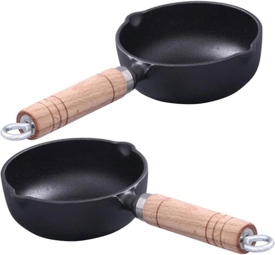 Gietijzeren Koekenpan Mini Sauspan Snelle Kookklussen Dubbele Schenktuiten 13 Cm Doorsnede Zwart