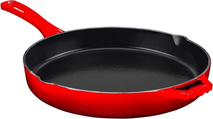Gietijzeren Koekenpan met anti-aanbaklaag Buiten koken Gelijkmatige warmteverdeling 30 cm Zwart
