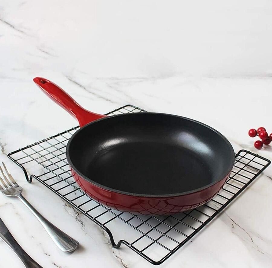 Gietijzeren koekenpan Omelet pan Koken en bakken Gelijkmatige warmteverdeling 20 cm Rood