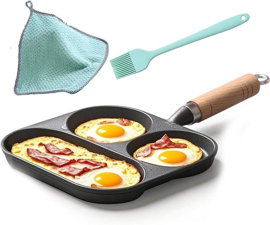 Gietijzeren Koekenpan Omeletpan Ontbijtpan Ontbijt Bereiden Drie Compartimenten 3 Cups Zwart