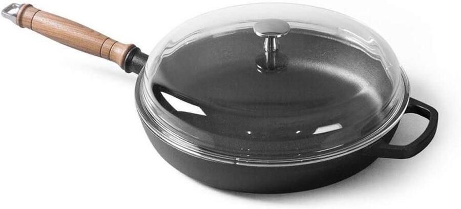 Gietijzeren Koekenpan Omeletpan Steakpan Lekker Koken Platte Bodem 28 cm Zwart