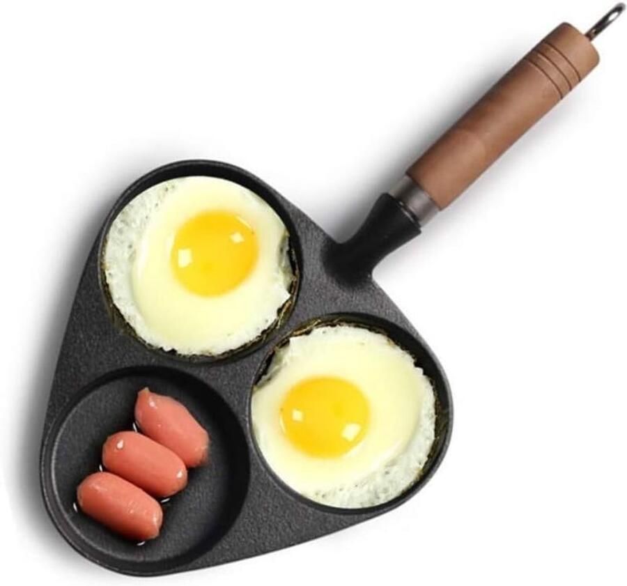 Gietijzeren Koekenpan Omeletpan Steelpan Lekkere Maaltijden Maken 3in1 Compartiment Ontwerp 20 cm Breed Zwart