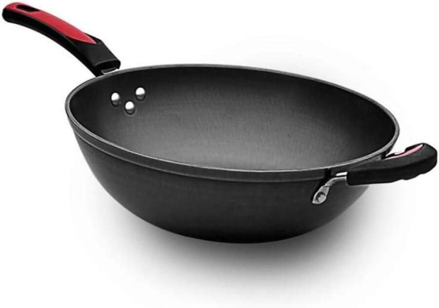 Gietijzeren Koekenpan Omeletpan Wok Lekker Koken Antiaanbaklaag 34-36cm Zwart